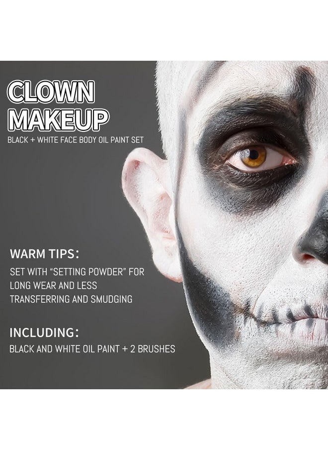 Face Paint Black + White Clown Makeup Face Body Paint Set, High Pigment Professional Oil-Based Cosmetic Paint For Halloween Sfx Makeup Costume Multiple Uses(60G/2.11 Oz)