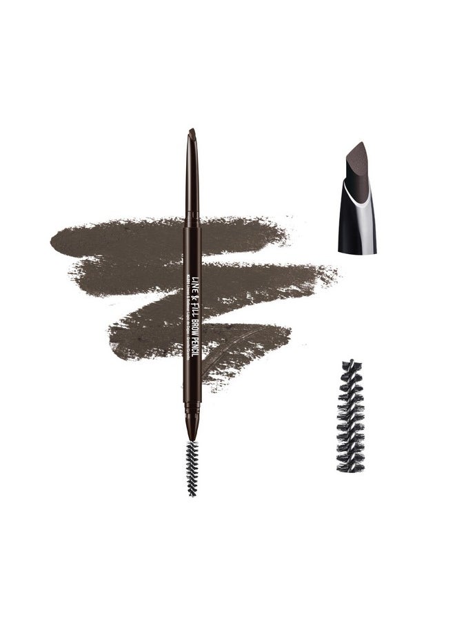 Professional Eyebrow Pencil, D-Shape Design For Line & Fill, Dual-Sided Retractable Brow Definer With Spoolie, Silky Smooth Texture, Cruelty-Free (Deep Dark Brown)