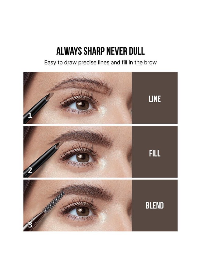 Professional Eyebrow Pencil, D-Shape Design For Line & Fill, Dual-Sided Retractable Brow Definer With Spoolie, Silky Smooth Texture, Cruelty-Free (Deep Dark Brown)