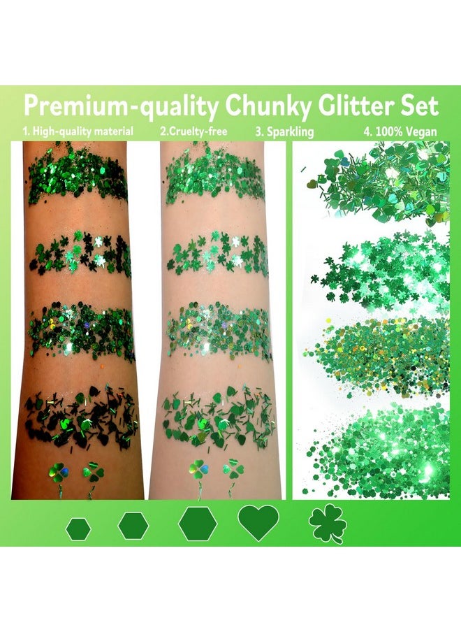 Holographic Chunky Body Glitter 4 Colors Cosmetic Face Glitter Eyeshadow Makeup Aurora Green, Hair And Eye Glitter Rave Accessories For Women Makeup Spring St. Patrick'S Day Manicure