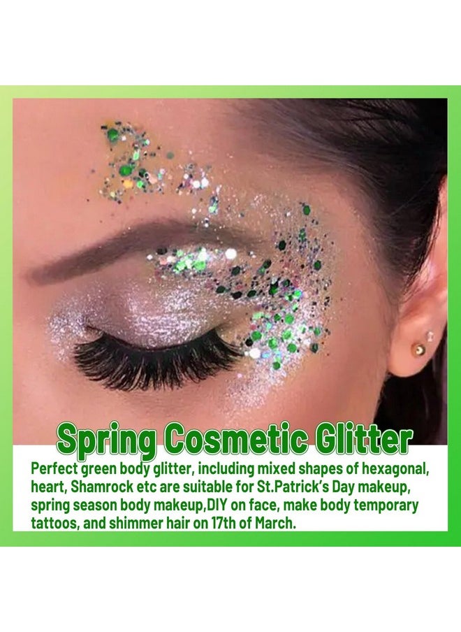 Holographic Chunky Body Glitter 4 Colors Cosmetic Face Glitter Eyeshadow Makeup Aurora Green, Hair And Eye Glitter Rave Accessories For Women Makeup Spring St. Patrick'S Day Manicure