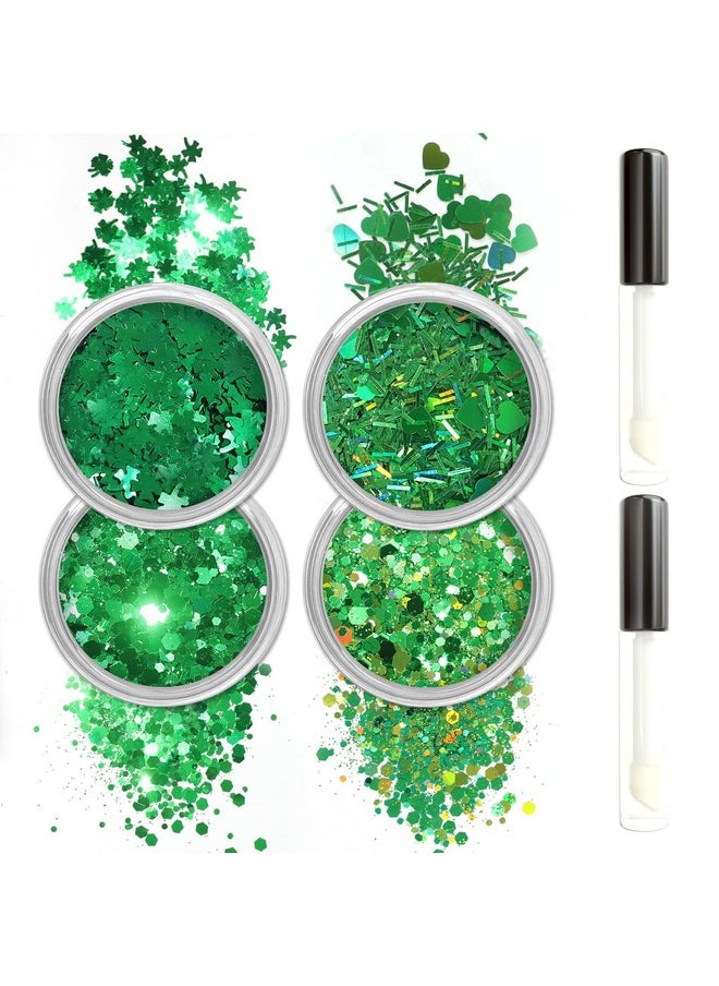 Holographic Chunky Body Glitter 4 Colors Cosmetic Face Glitter Eyeshadow Makeup Aurora Green, Hair And Eye Glitter Rave Accessories For Women Makeup Spring St. Patrick'S Day Manicure