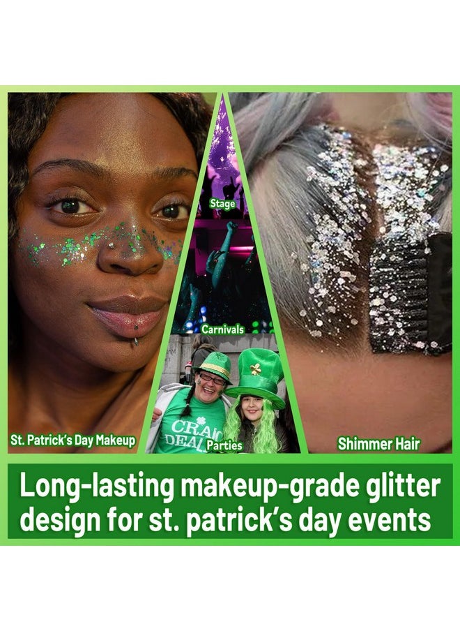 Holographic Chunky Body Glitter 4 Colors Cosmetic Face Glitter Eyeshadow Makeup Aurora Green, Hair And Eye Glitter Rave Accessories For Women Makeup Spring St. Patrick'S Day Manicure