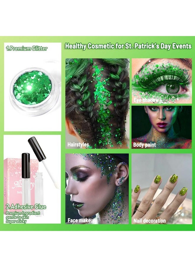 Holographic Chunky Body Glitter 4 Colors Cosmetic Face Glitter Eyeshadow Makeup Aurora Green, Hair And Eye Glitter Rave Accessories For Women Makeup Spring St. Patrick'S Day Manicure