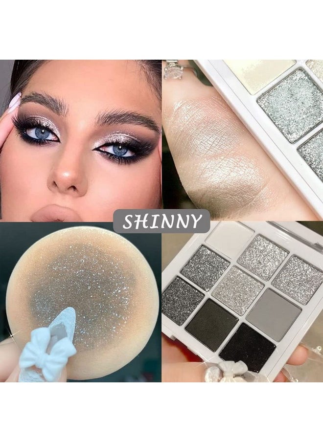 9 Colors Black Smokey Grey Gray Silver Glitter Shimmer Eye Shadow Makeup Palette Highly Pigmented Black Glitter Eyeshadow Makeup Palette Sombra Negra Para Ojos Para Ojos Brillantes