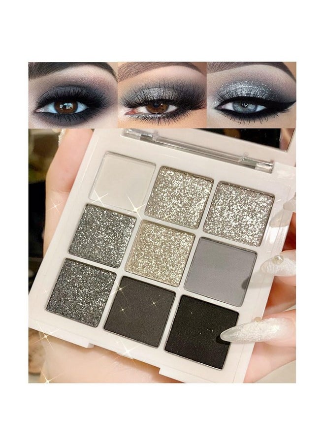 9 Colors Black Smokey Grey Gray Silver Glitter Shimmer Eye Shadow Makeup Palette Highly Pigmented Black Glitter Eyeshadow Makeup Palette Sombra Negra Para Ojos Para Ojos Brillantes