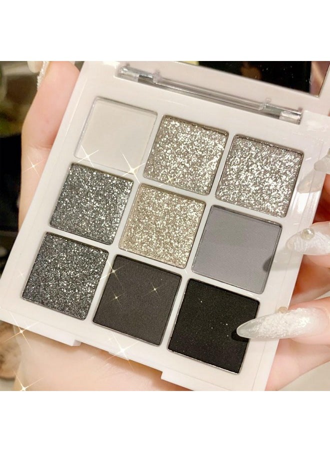 9 Colors Black Smokey Grey Gray Silver Glitter Shimmer Eye Shadow Makeup Palette Highly Pigmented Black Glitter Eyeshadow Makeup Palette Sombra Negra Para Ojos Para Ojos Brillantes