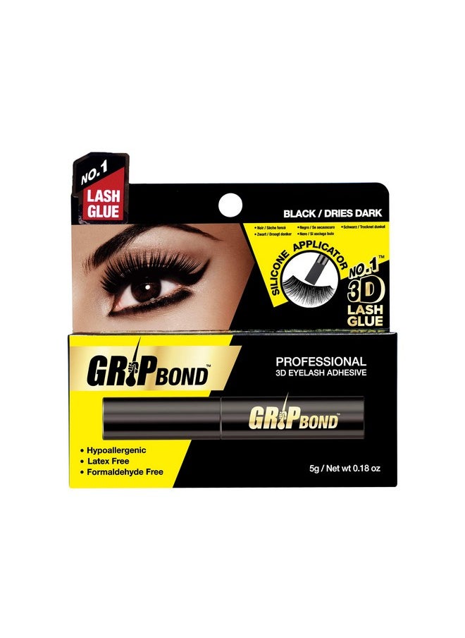 Grip Bond Eyelash Adhesive (Paddle Type, Black/Dries Dark, 0.18 Oz) | Hypoallergenic Latex Free Formaldehyde Free Lasts All Day Ideal For Sensitive Skins