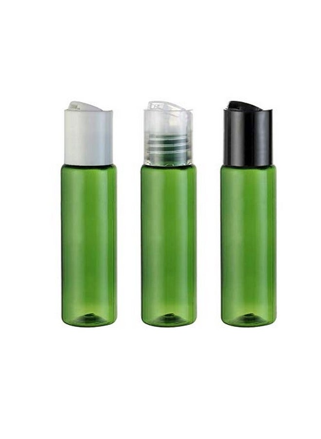 12Pcs 30Ml 1Oz Green Empty Plastic Bottle With Black Press Disk Top Cap Toner Lotion Makeup Water Essence Storage Holder Sample Jar Refillable Cosmetic Container For Travel Vacation Daily Life Use