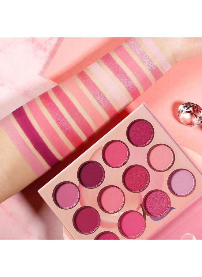 Pink Purple Eyeshadow Palette, 12 Colors High Pigment Matte Shimmer Barbie Eye Shadow Makeup Pallet, Small Bright Peach Red Eyeshadow Pallets, Long Lasting Shades For Girl Women Summer Travel