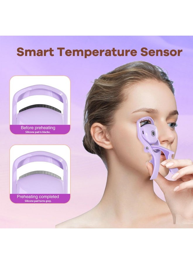 Heated Eyelash Curlers Grande Lash Lift Heated Lash Curle, 3 Heating Modes With Sensing Heating Silicone Pad, Quick Natural Curling Eye Lashes For Long Lasting, Electric Eyelash Curler (Purple)