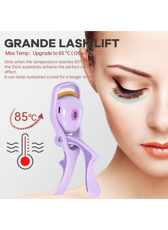 Heated Eyelash Curlers Grande Lash Lift Heated Lash Curle, 3 Heating Modes With Sensing Heating Silicone Pad, Quick Natural Curling Eye Lashes For Long Lasting, Electric Eyelash Curler (Purple)