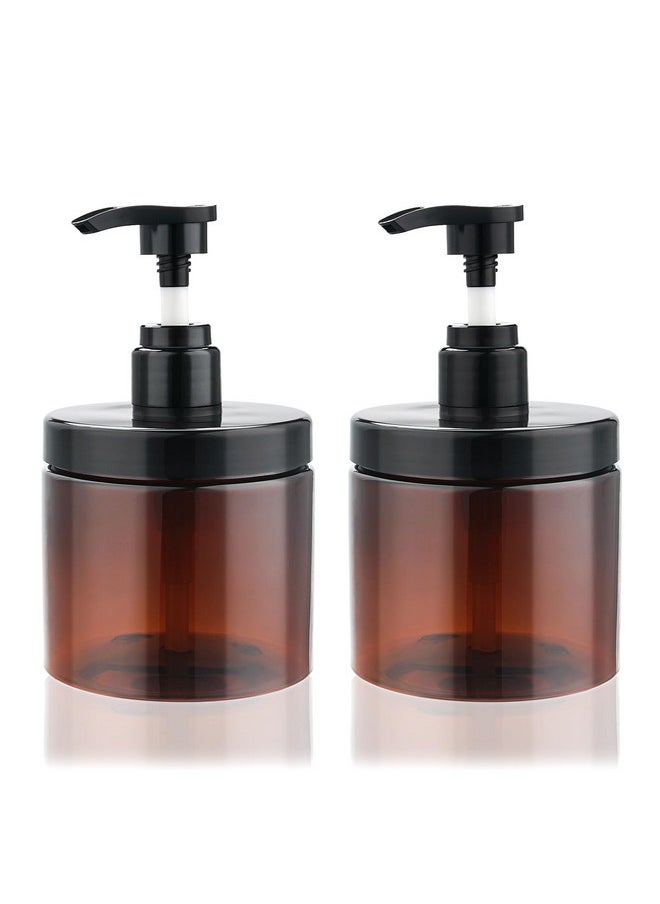 Pump Bottle Dispenser Shampoo And Conditioner Dispenser 2 Pack 16.9Oz/500Ml Wide Mouth Hand Soap Dispenser Refillable Plastic Empty Liquid Container For Lotion Body Wash(Brown)