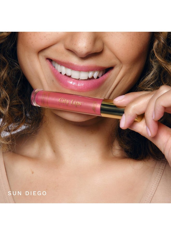 City Lips Plumping Lip Gloss Sun Diego - High-Shine Gloss For Fuller, Younger-Looking Lips | Hydrating & Smoothing Lip Treatment Hyaluronic Acid