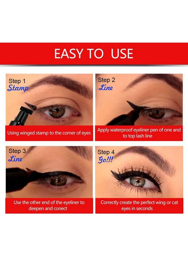 2Pcs Black Eyeliner And Wing Stamp Set Big Small Winged Eyeliners Stamps Cat Eye Liner Stamp Stencils Tool For Women All Eye Shapes Waterproof Delineador De Ojos A Prueba De Agua Contra El Agua