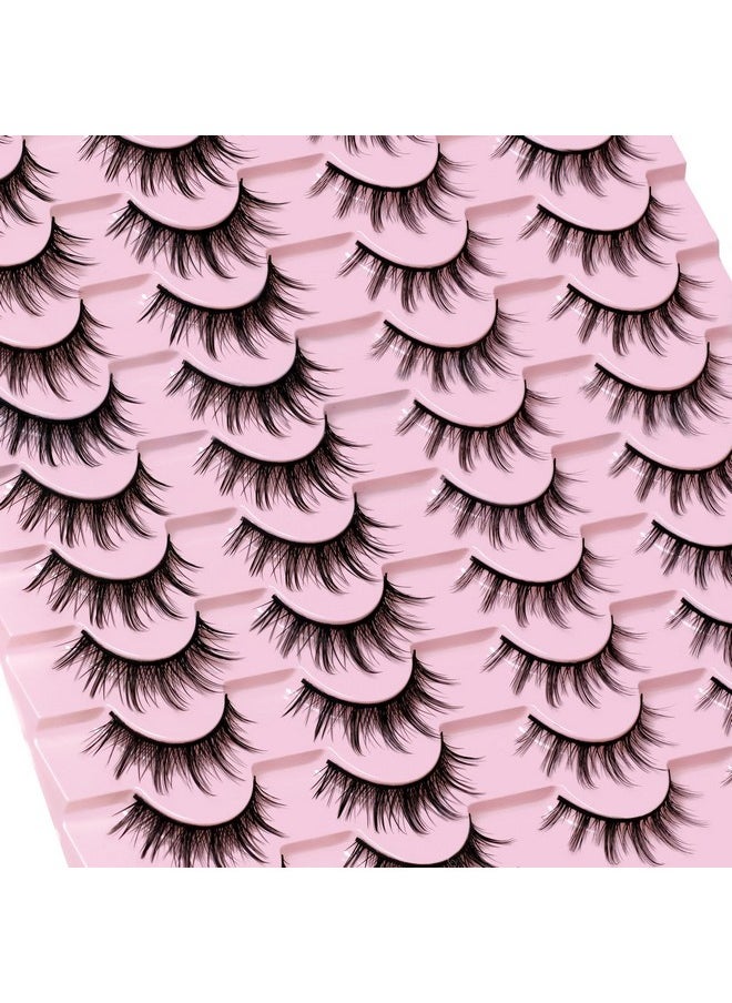 Manga Lashes Natural Look Wispy False Eyelashes 20 Pairs 2 Styles Mixed Soft Fake Eye Lashes Pack Vegan Asian Anime Eyelashes (20P-Manga)