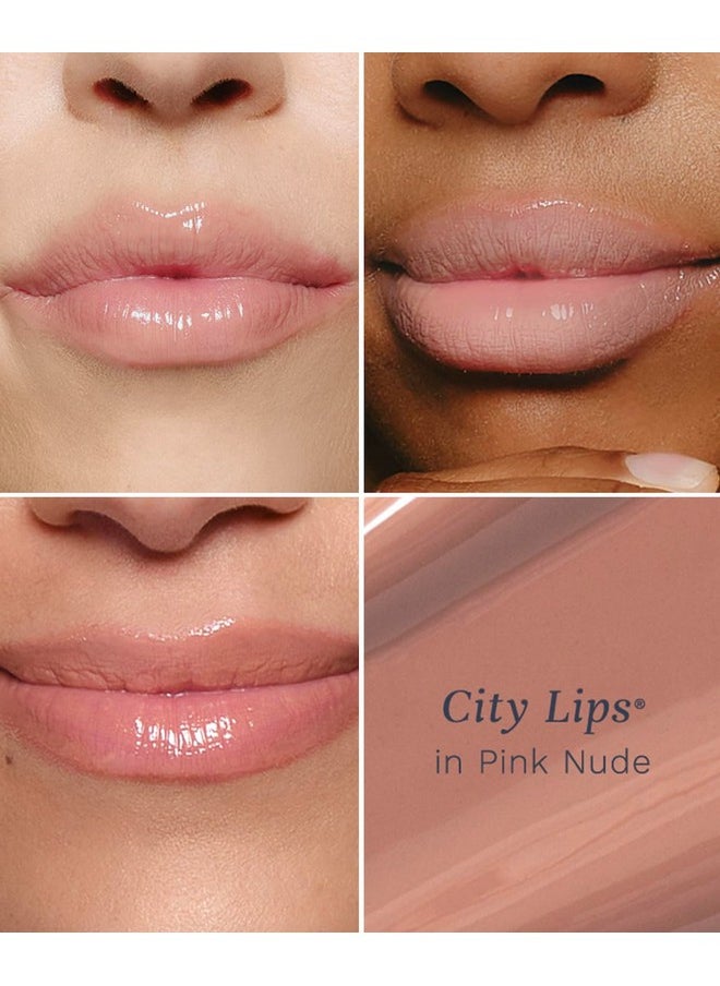 City Lips Plumping Lip Gloss Pink Nude - High-Shine Gloss For Fuller, Younger-Looking Lips | Hydrating & Smoothing Lip Treatment Hyaluronic Acid
