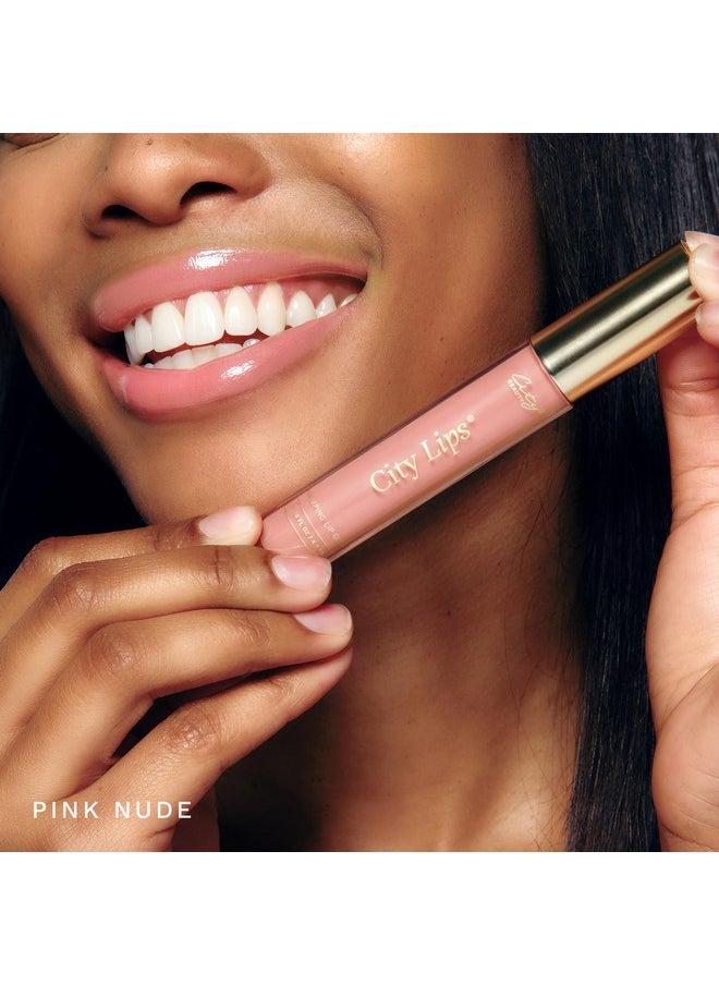 City Lips Plumping Lip Gloss Pink Nude - High-Shine Gloss For Fuller, Younger-Looking Lips | Hydrating & Smoothing Lip Treatment Hyaluronic Acid
