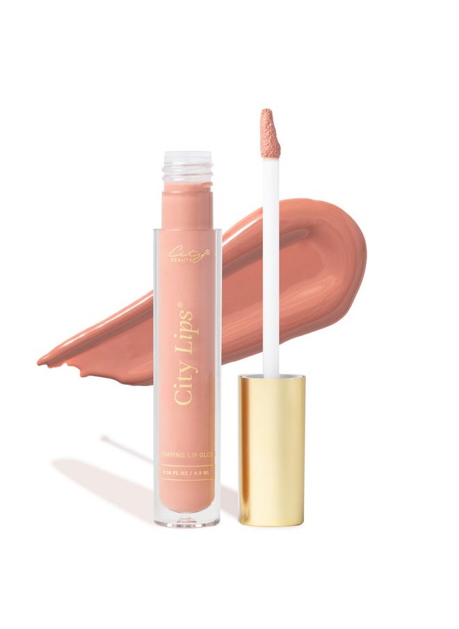 City Lips Plumping Lip Gloss Pink Nude - High-Shine Gloss For Fuller, Younger-Looking Lips | Hydrating & Smoothing Lip Treatment Hyaluronic Acid