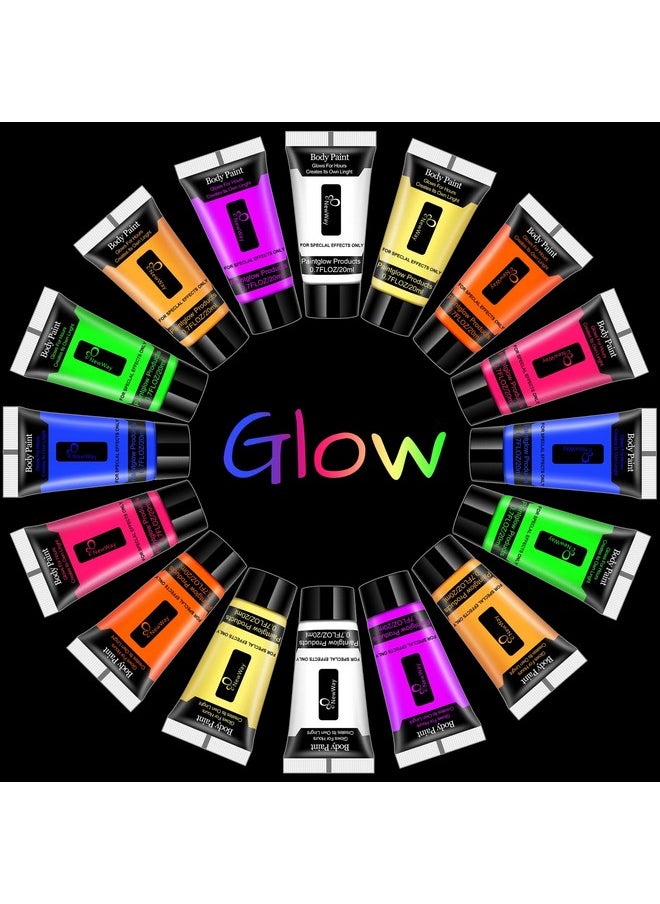 Luminous Neon Face & Body Paint Glow In The Dark Party Supplies Makeup Cream Paint Light For Halloween Christmas 8 Color 0.7 Fl Oz X 16 Tubes