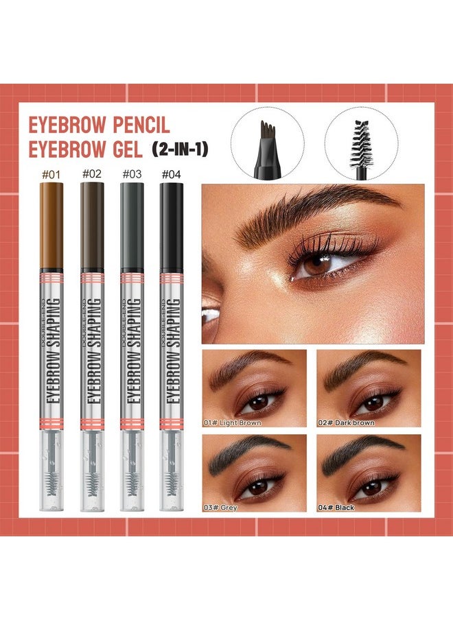 Microblading Eyebrow Pen, Eyebrow Pencil With 4-Fork Tip & Shaping Brow Gel, Waterproof 2-In-1 Dual-Ended Eye Brow Pencils For Women & Brow Glue Makeup Kit For Natural-Looking Brows Makeup,Grey