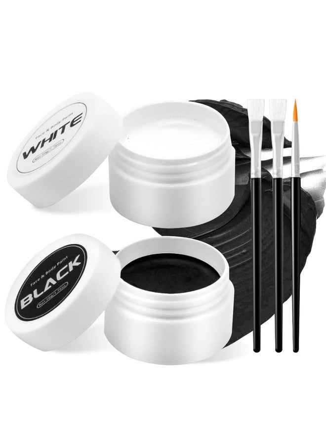 Black And White Face Painting Kit Professional Halloween Face Paint,Oil Based Face Paint Halloween Makeup Kit With 3Pcs Facepaint Brushes,Body Paint For Cosplay,Costume And Theater