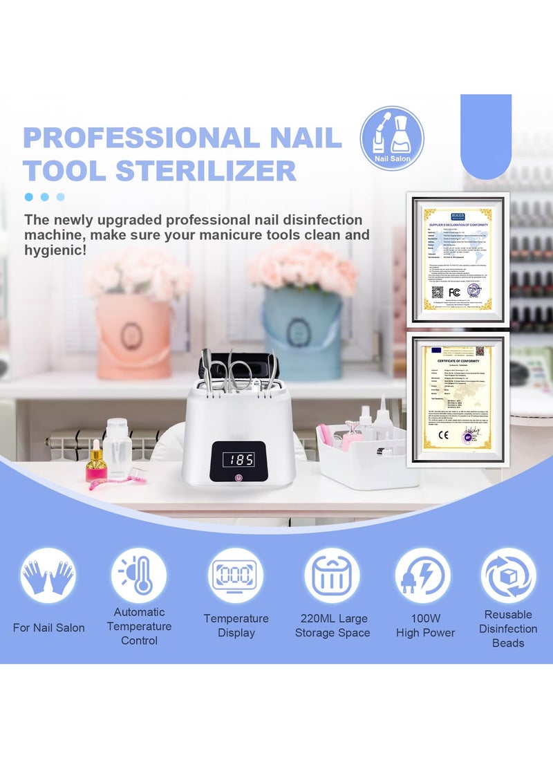 Nail Sterilizer Tool Electric, High-Temperature Nail Sterilizer, Portable 365℉ White Sterilizer Tool, Autoclave Sterilizers with Glass Beads, to Sterilize Any Metal Tools More Efficient and Safe