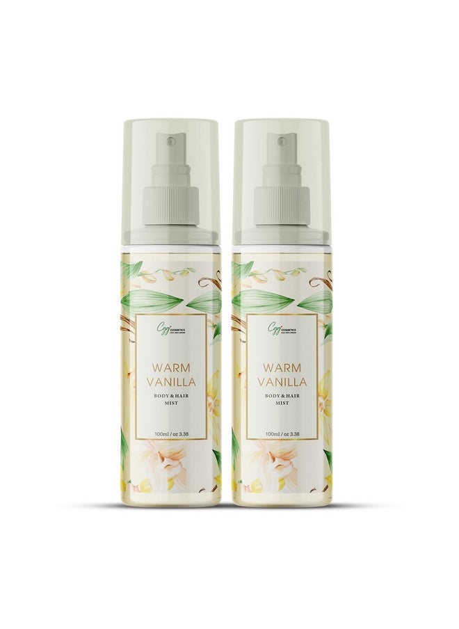 Warm Vanilla Body & Hair Mist, 100 Ml - Pack Of - 2 100% Vegan, Instantly Refreshes, No Alcohol, Paraben & Phthlate Free For Men &Woman