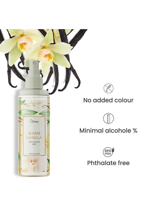 Warm Vanilla Body & Hair Mist, 100 Ml - Pack Of - 2 100% Vegan, Instantly Refreshes, No Alcohol, Paraben & Phthlate Free For Men &Woman