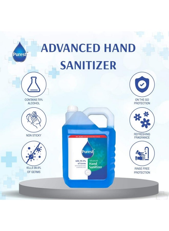 Advanced Blue Liquid Sanitizer Hand Sanitizer 68% Alcohol-Based Kills 99.9% Of Germs Without Soap And Water 5 Litre Net 5000 Ml Refill Pack Can, (Who Recommended Formula)