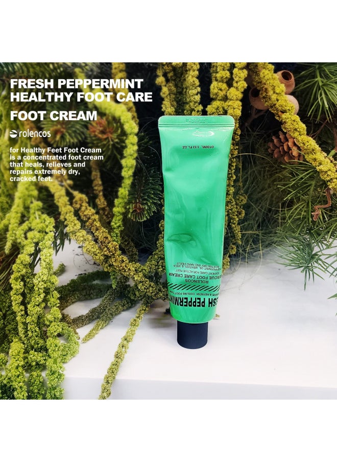 rolencos Peppermint Cooling Moisturizing Foot Cream 3.53oz, Callus Remover, Thick, Cracked, Rough, Dead and Dry, Hard Feet, Heels, Soles, Professional Crack Foot Care Rescue Cream