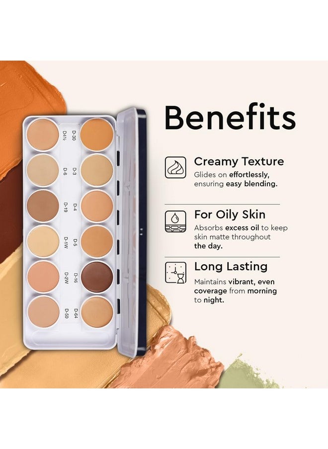 C2P Pro Foundation For Face Makeup, Ultra Hd 12 In 1 Camouflage Concealer Corrector Palette | Waterproof, Long Lasting & High Coverage For Oily Skin | Dermashield Cream Base Makeup Palette - 42G