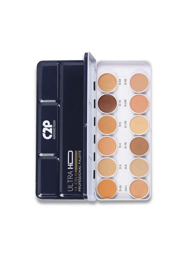 C2P Pro Foundation For Face Makeup, Ultra Hd 12 In 1 Camouflage Concealer Corrector Palette | Waterproof, Long Lasting & High Coverage For Oily Skin | Dermashield Cream Base Makeup Palette - 42G