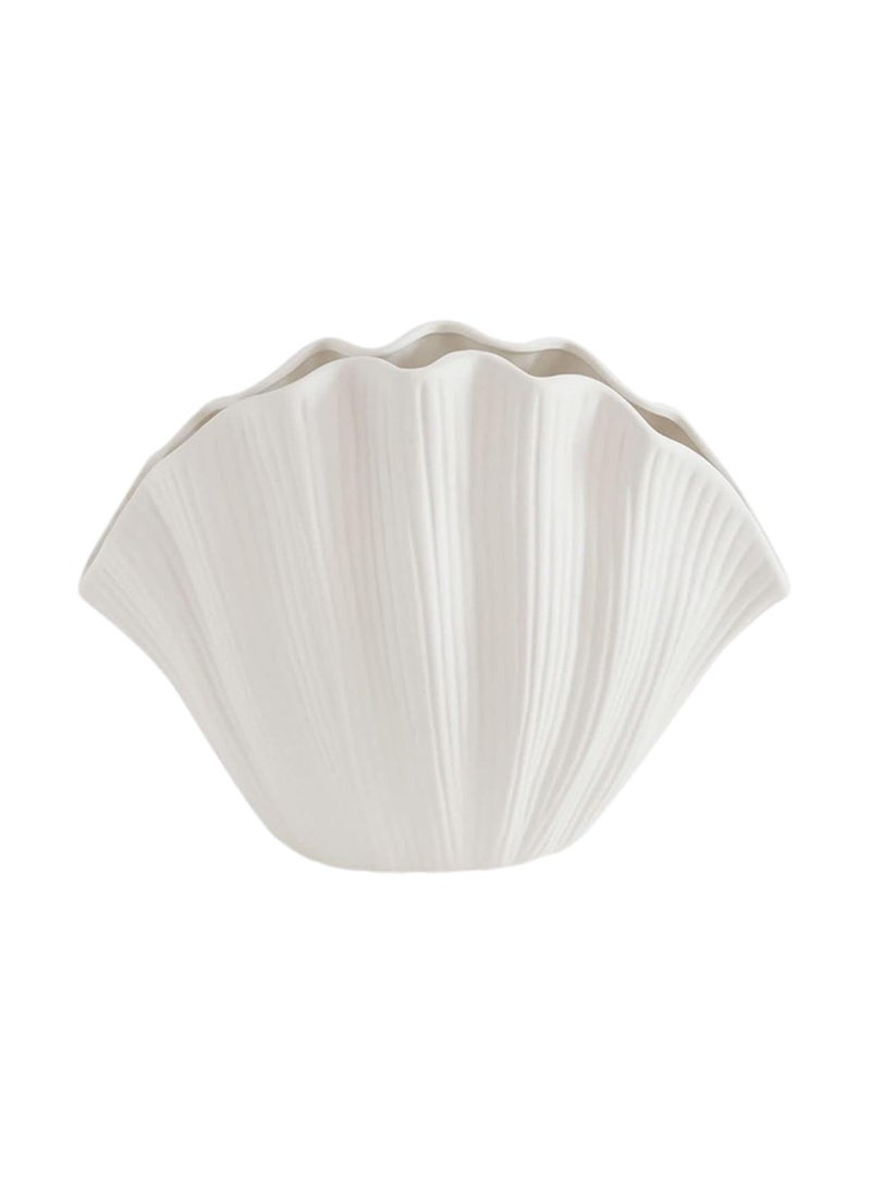 Shell Vase White, Shell Shaped Vase, Ceramic Art Vase, Minimalist Creative Plain-Fired Vases, Flower Vases for Modern Home Decor, Pampas Grass Vases for Table, Centerpiece Decor, Model B Small Size
