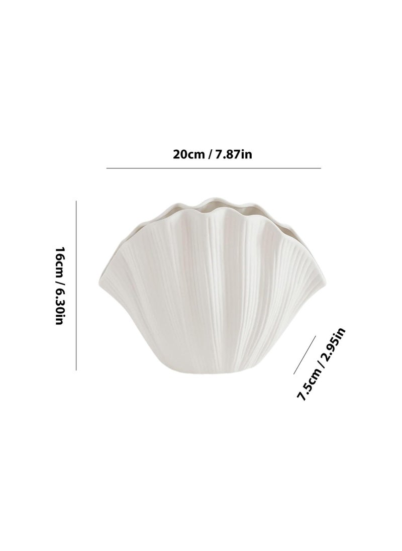 Shell Vase White, Shell Shaped Vase, Ceramic Art Vase, Minimalist Creative Plain-Fired Vases, Flower Vases for Modern Home Decor, Pampas Grass Vases for Table, Centerpiece Decor, Model B Small Size