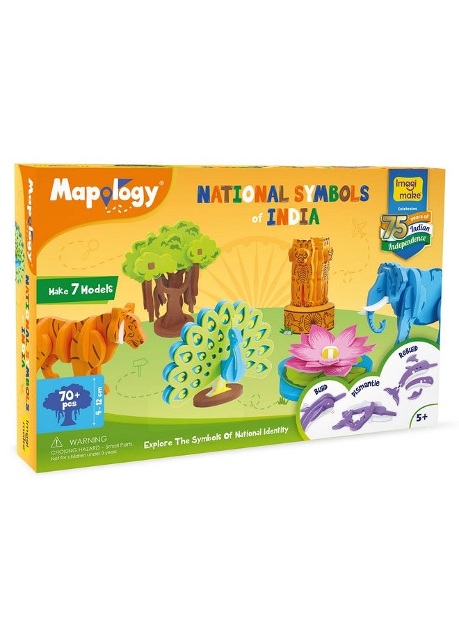 Mapology National Symbols Of India - Construction Set - Make 7 Models - Educational Toys For 5 Years+, 70 Pieces,Multicolor