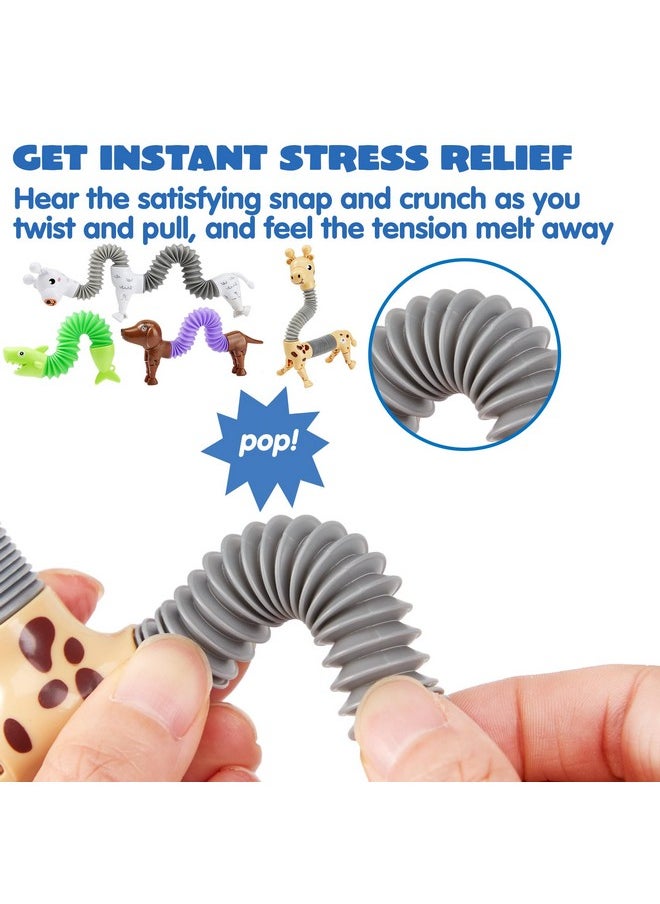 Animal Pop Tubes Fidget Toys, 8 Pack Sensory Toys For Toddlers 2-3 Party Favors For Kids 4-8 8-12 Birthday Gifts Party, Classroom, School Reward,Goodie Bags Stuffers For Kids