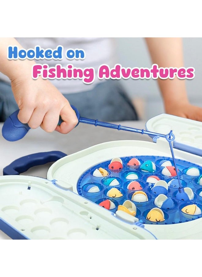 Magnetic Fishing Game For Kids Rechargeable Fish Catching Board Game With C-Type Charging Cable Music & Lights For Boys Girls 5 6 7 8 9 Years Interactive Toy Bis Certified (Blue)