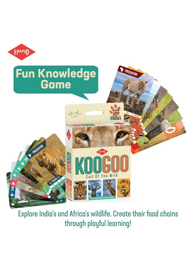 Combo (2 In 1) Card Game - Koogoo Wildlife-Themed Learning Game + Yippy Suspense-Filled Animal Game For Kids 7+ - Made In India - Return Gifts (2-6 Players)