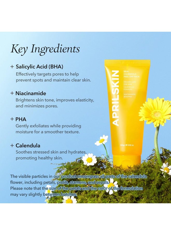 Calendula Flower-Infused Facial Peel Off Mask, 3.52 Fl. Oz, Pha, Bha & Niacinamide Gently Exfoliates, Removes Impurities, Improves Uneven Skin Tone, And Minimizes Pores, Korean Skincare