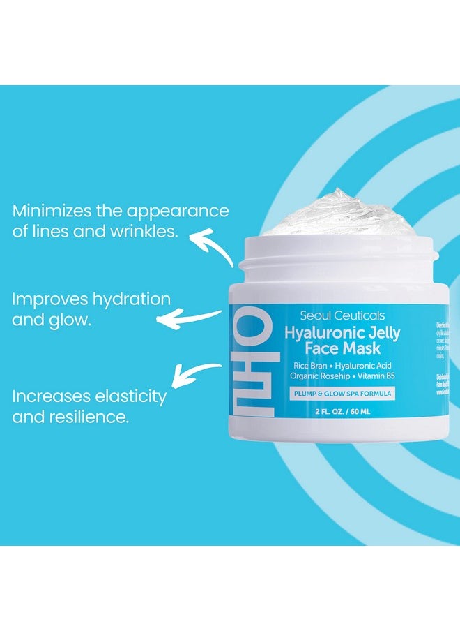 Korean Skin Care Hyaluronic Acid Jelly Face Mask - Rice Bran + Vit B5 + Rosehip Anti Aging K Beauty Skincare For Plump Glowing Skin 2Oz