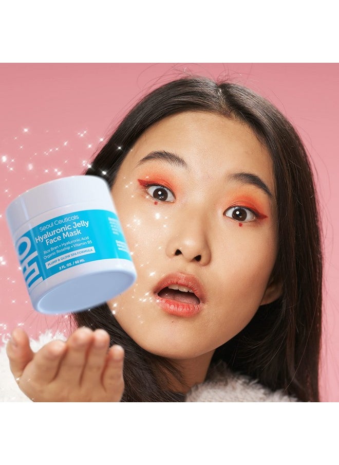 Korean Skin Care Hyaluronic Acid Jelly Face Mask - Rice Bran + Vit B5 + Rosehip Anti Aging K Beauty Skincare For Plump Glowing Skin 2Oz