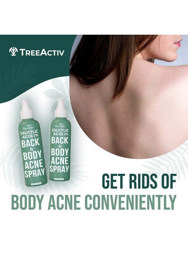 Salicylic Acid Back & Body Acne Spray, Back Acne Solution For Women And Men, Acne Body Spray With Tea Tree Oil, Fast-Drying Back Acne Spray, Fine Mist, Back Acne Treatment Spray, 4 Fl Oz, 2-Pack