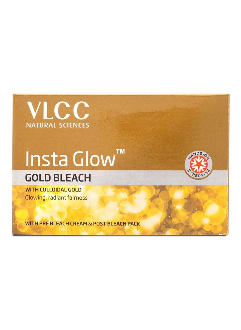 VLCC Insta Glow Gold Bleach - 402g | With Colloidal Glow For Glowing Fairness | Skin Brightening Bleach | Perfect Skin Match, Reduces Facial Hair Visibility, Brightens Complexion.