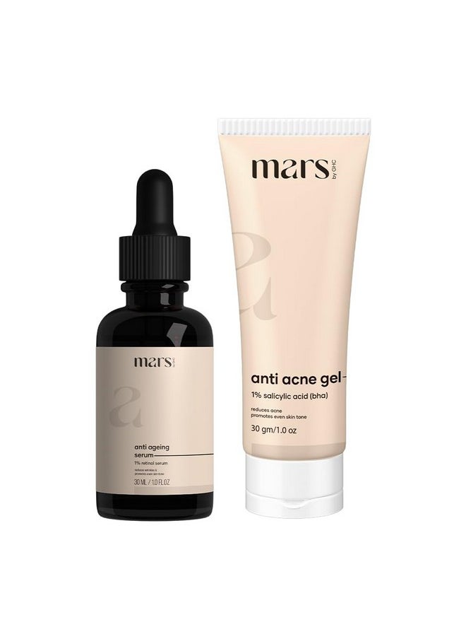 Skin Care Combo: Anti-Acne Gel, 5% Vitamin C Serum, And Anti-Aging Serum - Targets Fine Lines, Promotes Skin Glow, And Scar Removal - Chemical-Free, Sls-Free, Paraben-Free, 100% Vegan - Suitable For All Skin Types