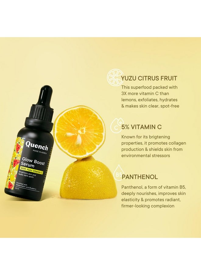 Quench Vitamin C Glow Boost Face Serum With 5% Ethyl Ascorbic Acid | Brightening Serum For Dark Spots & Uneven Skin Tone | Highly Stable & Non Irritating | Made In Korea (30Ml)