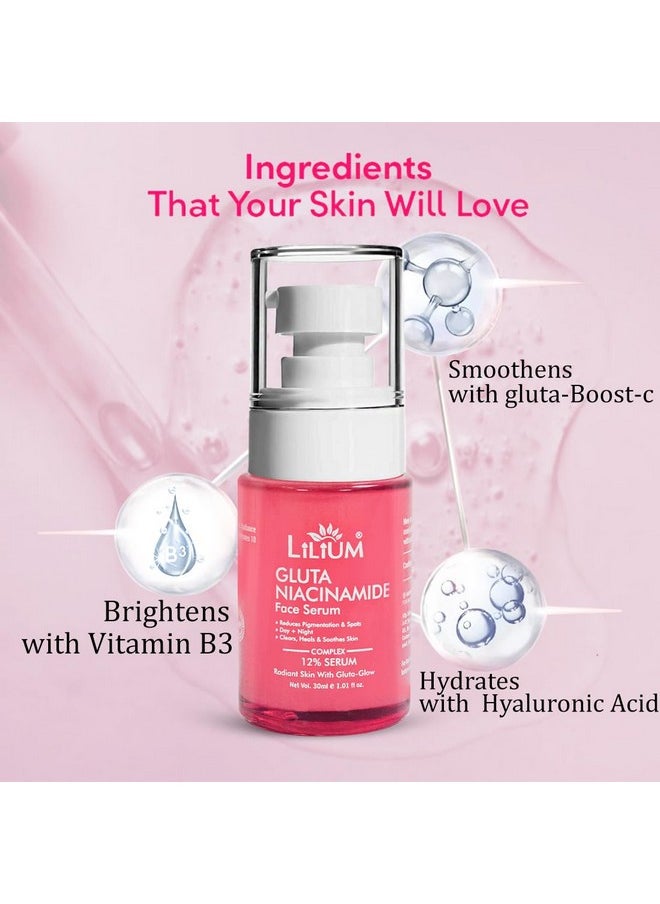 Face Serum 30Ml | Gluta Niacinamide 12% | Helps To Reduce Wrinkles, Pigmentation & Spots | Clears Heals & Soothes Skin | Anti Aging Radiant Glow | Brightening & Healthier Skin | 100% Vegan