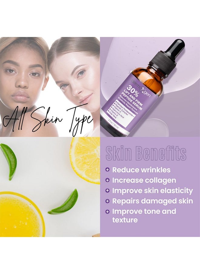 Lift And Firm - 30% Peptide Serum, Matrixyl 3000, Vitamin C & E + Hyaluronic Acid + Aloe Vera, Lifts, Firms & Tightens Skin + Pure Organic Anti-Aging Serum (2 Fl Oz)