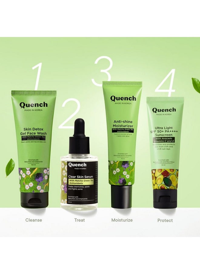 Quench Clear Skin Serum With Matcha Green Tea, Niacinamide & Hyaluronic Acid | Controls Oil Production | Fades Dark Spots, Acne Marks & Pigmentation | Made In Korea 30Ml)