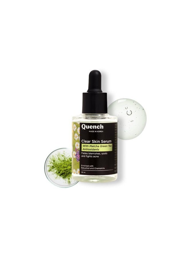 Quench Clear Skin Serum With Matcha Green Tea, Niacinamide & Hyaluronic Acid | Controls Oil Production | Fades Dark Spots, Acne Marks & Pigmentation | Made In Korea 30Ml)